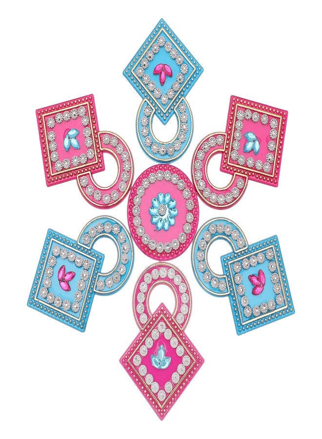 أديتري_كرييشن رانجولي أرضية مصممة قابلة لإعادة الاستخدام، رانجولي دائرية من الأكريليك، ديكور منزلي، هدية لتزيين الأرضيات الداخلية للمنزل، ديكورات مهرجان ديوالي الهندي التقليدي، وهدايا تذكارية (المقاس: 7 بوصات) (وردي، أزرق) - Image 3