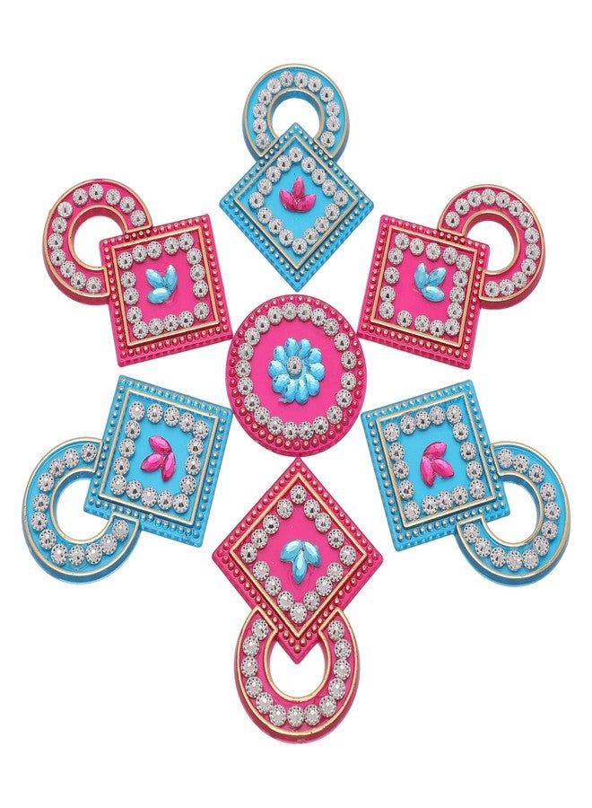 أديتري_كرييشن رانجولي أرضية مصممة قابلة لإعادة الاستخدام، رانجولي دائرية من الأكريليك، ديكور منزلي، هدية لتزيين الأرضيات الداخلية للمنزل، ديكورات مهرجان ديوالي الهندي التقليدي، وهدايا تذكارية (المقاس: 7 بوصات) (وردي، أزرق) - Image 1