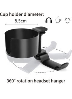 Uwals 2 in 1 Desk Cup Holder with Headphone Hanger, Anti-Spill Cup Holder for Desk or Table, Easy to Install, Sturdy and Durable, Enough to Hold Coffee Mugs, Water Bottles, Headphones  - Image 2