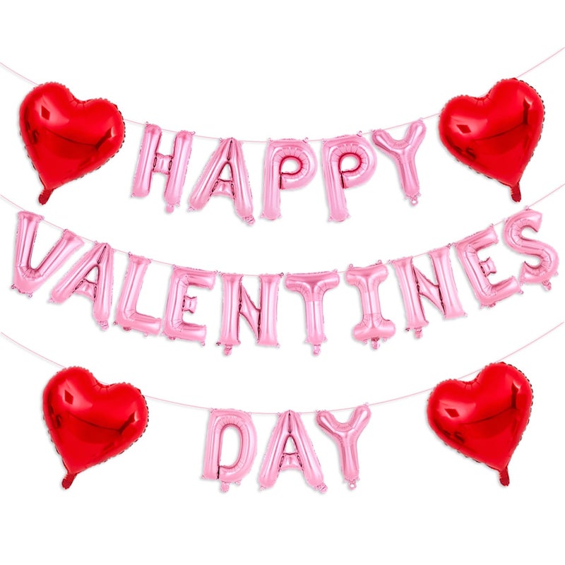 Tagberoy Pink Happy Valentines Day Balloons, 16 Inch Valentines Decorations Balloons Red Heart Balloon for Valentine Day Decorations for Party Hotel Room Office Classroom - Image 1