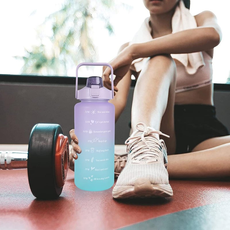 Vdnsi Unbreakable Motivational Water Bottle With Straw Sports Water Bottle For Adults Leakproof Non Toxic Water Bottle With Drinking Water Reminder Set Of - 3 - Plastic, 2000 Ml, Purple - Image 4