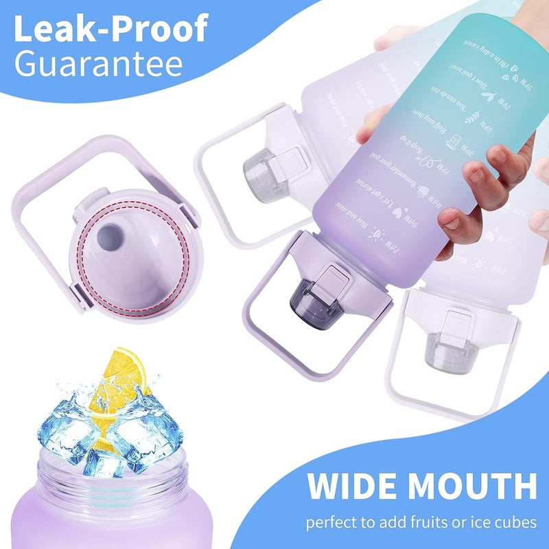 Vdnsi Unbreakable Motivational Water Bottle With Straw Sports Water Bottle For Adults Leakproof Non Toxic Water Bottle With Drinking Water Reminder Set Of - 3 - Plastic, 2000 Ml, Purple - Image 5