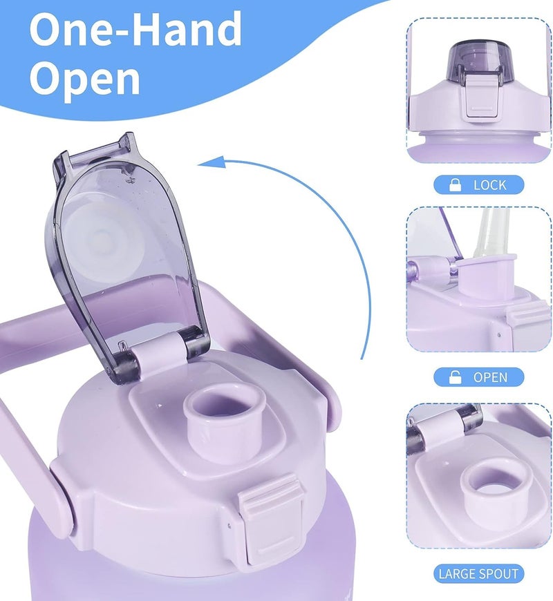 Vdnsi Unbreakable Motivational Water Bottle With Straw Sports Water Bottle For Adults Leakproof Non Toxic Water Bottle With Drinking Water Reminder Set Of - 3 - Plastic, 2000 Ml, Purple - Image 3
