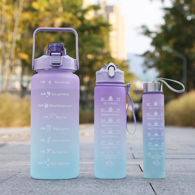 Vdnsi Unbreakable Motivational Water Bottle With Straw Sports Water Bottle For Adults Leakproof Non Toxic Water Bottle With Drinking Water Reminder Set Of - 3 - Plastic, 2000 Ml, Purple - Image 1
