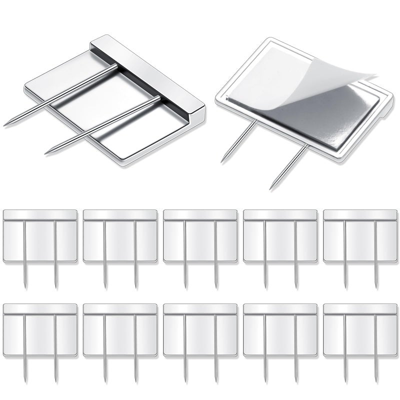 Amylove 10 Pcs Silver Cubicle Pins Partition Long Push Pins Fabric Clips Cubicle Name Plate Holders for Office Furniture Corkboard Fabric Mounting - Image 1