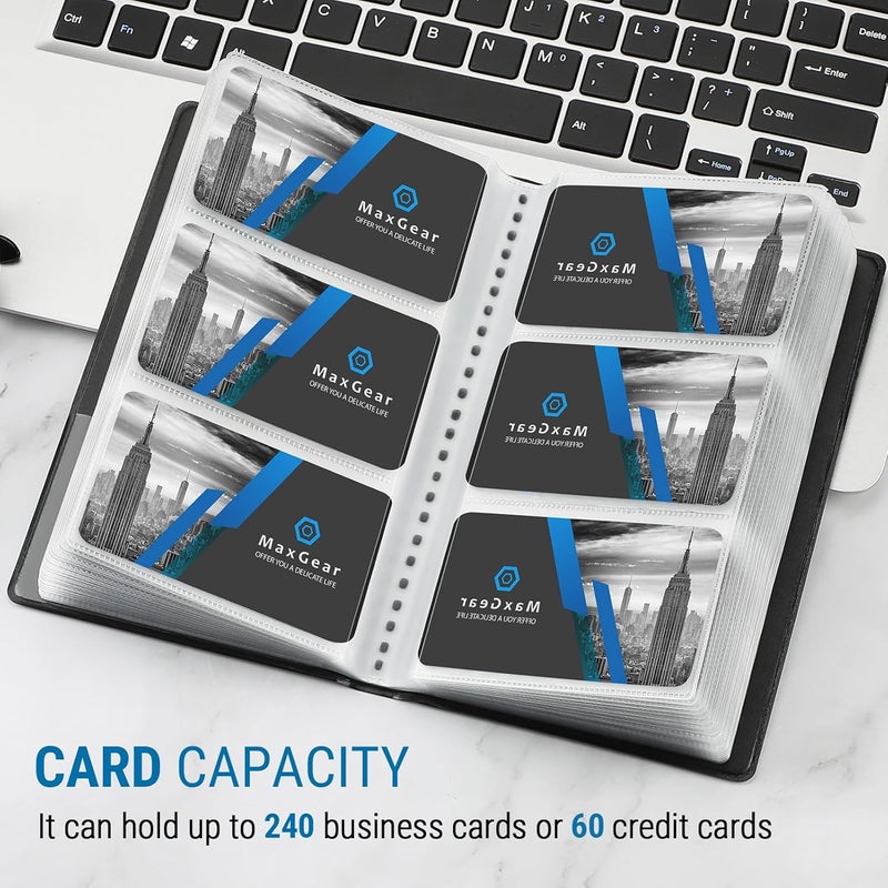 MaxGear Business Card Organizer, 240 Cards Book Portable Business Card Holder for Men & Women, Professional PU Credit Cards Binder File Storage, Black - Image 2