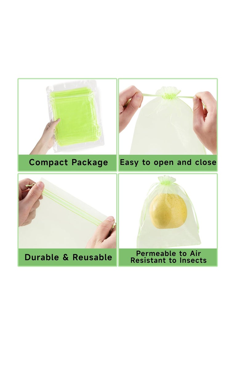 general 50PCS Fruit Protection Bags with Drawstring, 6x8 Inch Green Organza Produce Bags for Fruit Trees, Mesh Netting for Garden Protection - Image 4