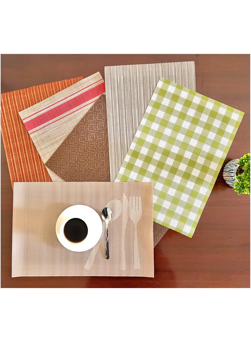 VIO Set of 6 Durable Vinyl Washable Wipeable Heat Resistant Placemats Anti Abrasion Quick Drying Beautiful Non Slip Woven Protector PVC Table Mats for Dining Kitchen Home Indoor Outdoor Style 4  - Image 2