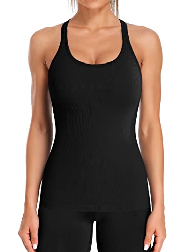 ATTRACO Women's Workout Yoga Racerback Tank Tops Sport Athletic Fitness Active Shirts Black - Image 1