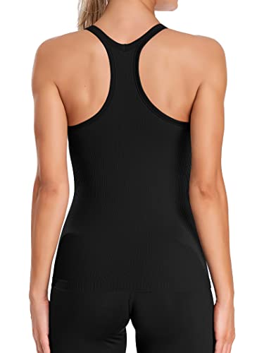 ATTRACO Women's Workout Yoga Racerback Tank Tops Sport Athletic Fitness Active Shirts Black - Image 2