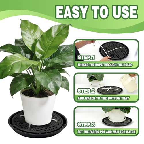 Pesilo 4 Pcs 14'' Self-Watering Pot Base, Auto-Irrigation System Plant Saucer Stand for 5 Gallon Fabric Pot, Auto Watering Plant Water Tray Self Watering System for Indoor Greenhouse Grow Tent Garden - Image 5