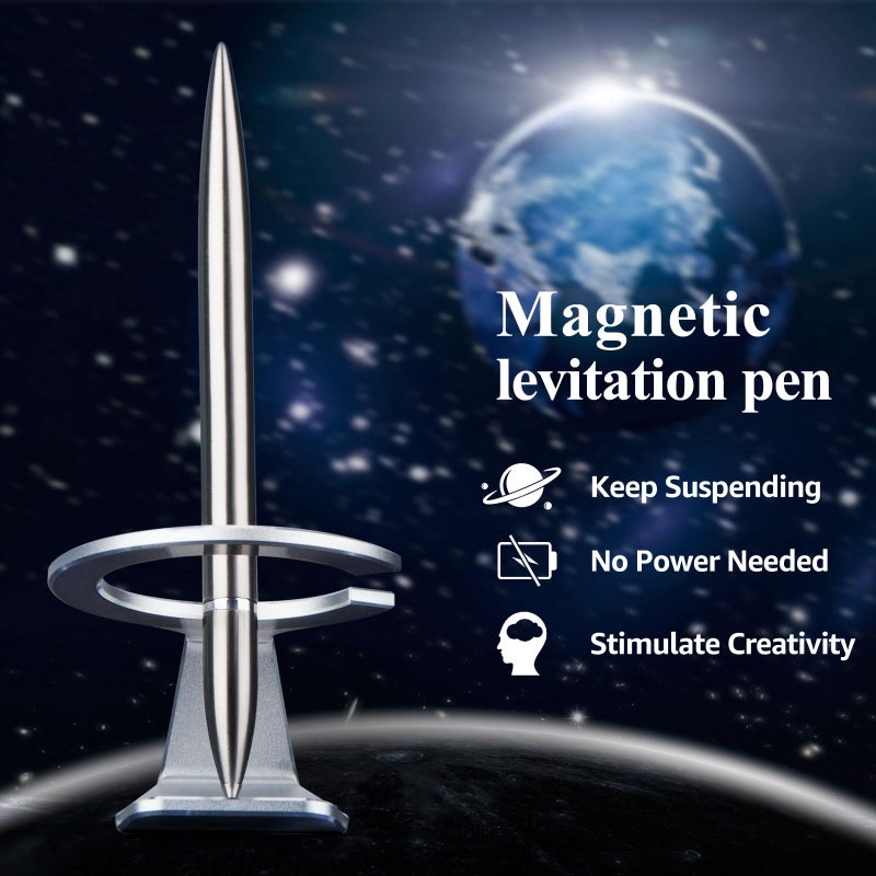 SUNTEREST Magnetic Levitation Gel Ink Pen, Metal Luxury Gifts for Men & Women, Futuristic Floating Fidget Pen, Cool Tech Gadgets, Unique Office Desk Accessories for Him Dad Boss Teacher (Silver) - Image 2