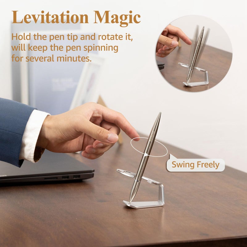 SUNTEREST Magnetic Levitation Gel Ink Pen, Metal Luxury Gifts for Men & Women, Futuristic Floating Fidget Pen, Cool Tech Gadgets, Unique Office Desk Accessories for Him Dad Boss Teacher (Silver) - Image 3