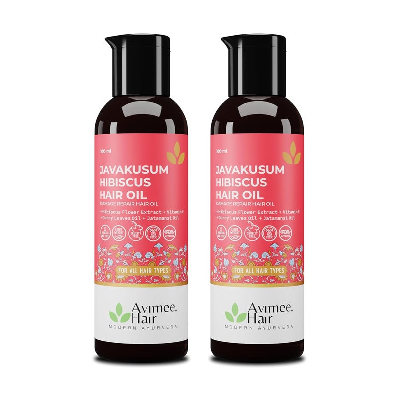 Avimee Herbal Javakusum Hibiscus Hair Oil  For Soft  Silky Texture  Loaded with Vitamin C Flavonoids Amino Acids Mucilage Fiber and Antioxidants  100 mL  Pack of 2 - Image 1