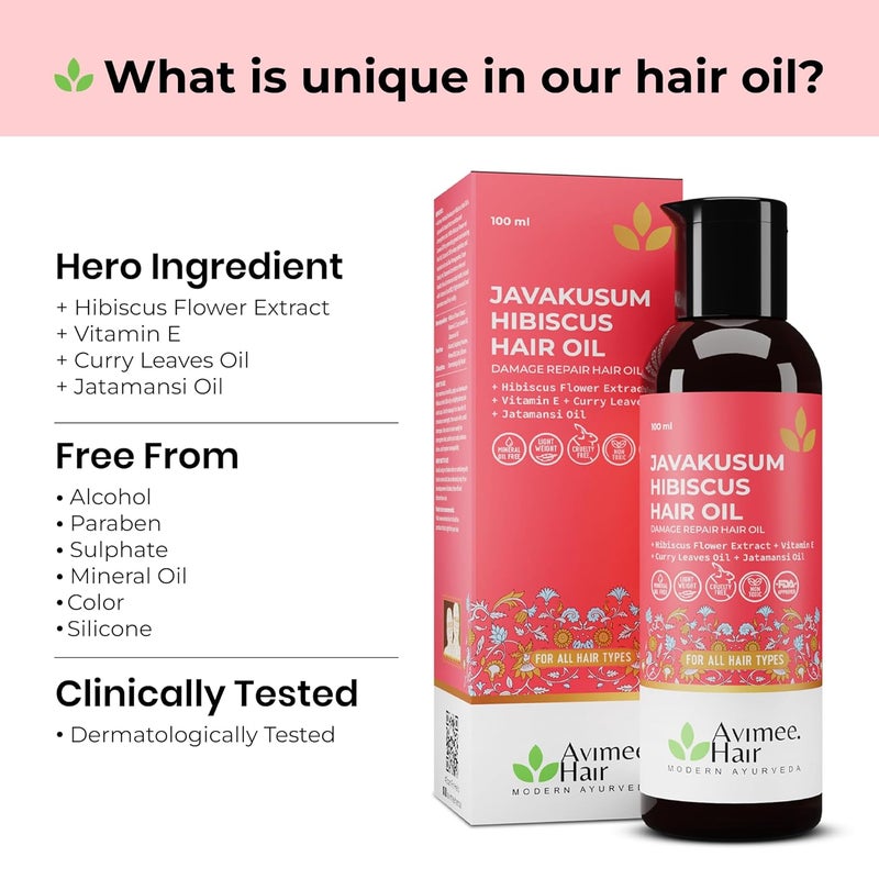 Avimee Herbal Javakusum Hibiscus Hair Oil  For Soft  Silky Texture  Loaded with Vitamin C Flavonoids Amino Acids Mucilage Fiber and Antioxidants  100 mL  Pack of 2 - Image 4