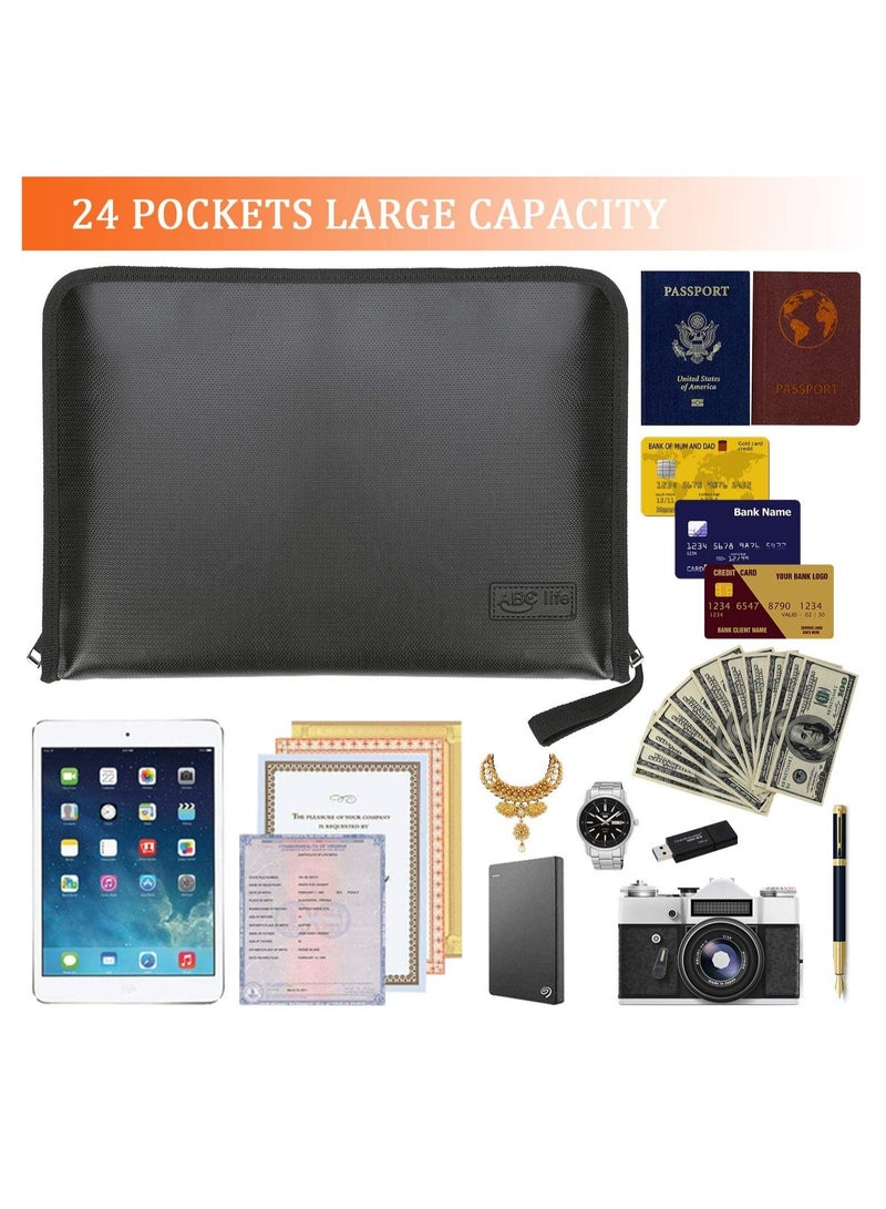 DUNISO 24 Pockets Fireproof File Folder Organizer A4/Letter Size Water Resistant Document Bag Money Briefcase Filing Folder With Silicone Coated Expanding File Organizer Pouch Storage With Zipper - Image 5