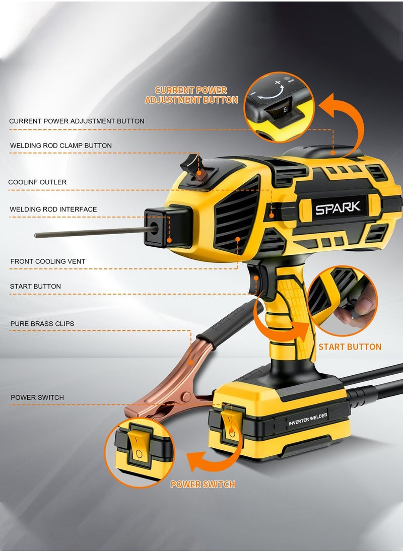 Spark 220V Portable Electric Welding Machine Handheld Arc Welder IGBT Inverter Semi-Automatic Smart Electric Welding Machine with Toolbox,  Britain Plug, Intelligent Identification & Automatic Matching, Compact Design Welding for Home Improvement Use ,Yellow  - Image 4