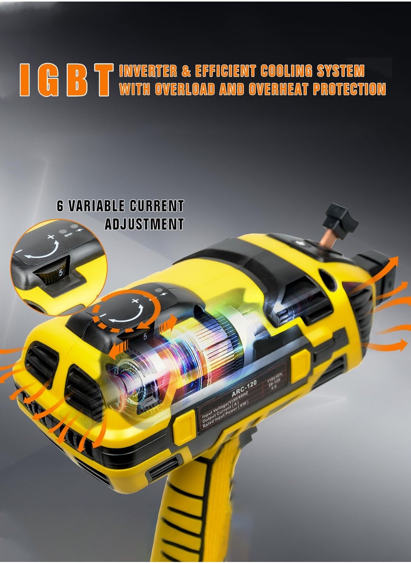 Spark 220V Portable Electric Welding Machine Handheld Arc Welder IGBT Inverter Semi-Automatic Smart Electric Welding Machine with Toolbox,  Britain Plug, Intelligent Identification & Automatic Matching, Compact Design Welding for Home Improvement Use ,Yellow  - Image 2
