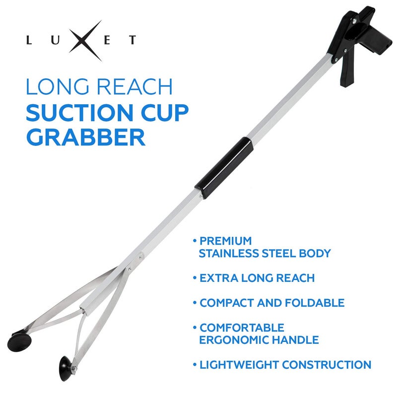 Luxet Grabber Reacher Suction Cup Grip Tool- Long 32 Inch Foldable Strong Heavy Duty Aluminum Pick Up Stick - Lightweight Trash Litter Picker Claw Extended Gripper Nabber Assist for Elderly, Luxet (Black) - Image 4