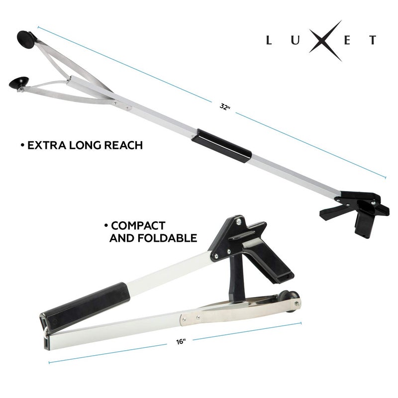 Luxet Grabber Reacher Suction Cup Grip Tool- Long 32 Inch Foldable Strong Heavy Duty Aluminum Pick Up Stick - Lightweight Trash Litter Picker Claw Extended Gripper Nabber Assist for Elderly, Luxet (Black) - Image 5