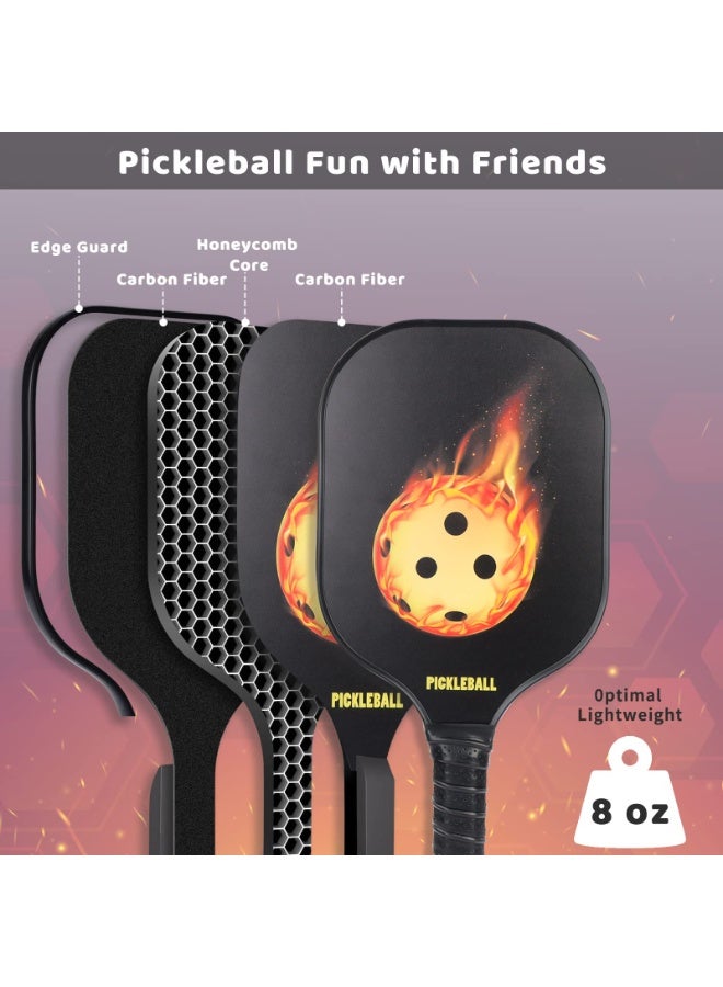 مجموعة من مضارب بيكلبول مكونة من قطعتين، مضرب بيكلبول من ألياف الكربون معتمد من USAPA (CHS) مع قلب عسل من البولي بروبيلين، مقبض مانع للانزلاق وامتصاص العرق مع 4 كرات وحقيبة حمل - Image 2