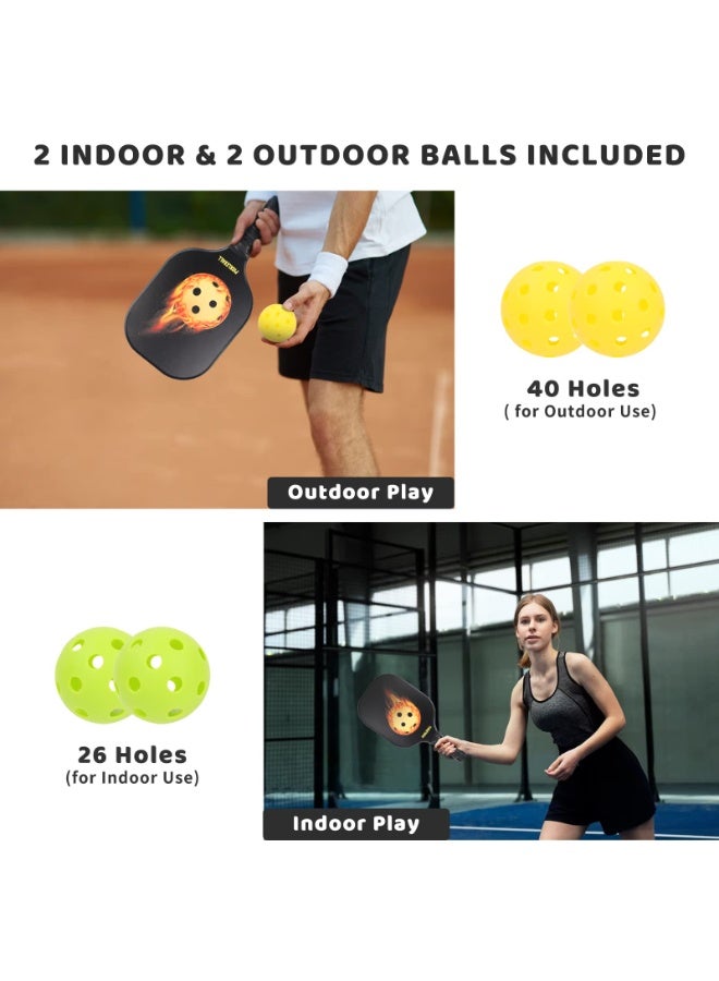 مجموعة من مضارب بيكلبول مكونة من قطعتين، مضرب بيكلبول من ألياف الكربون معتمد من USAPA (CHS) مع قلب عسل من البولي بروبيلين، مقبض مانع للانزلاق وامتصاص العرق مع 4 كرات وحقيبة حمل - Image 5