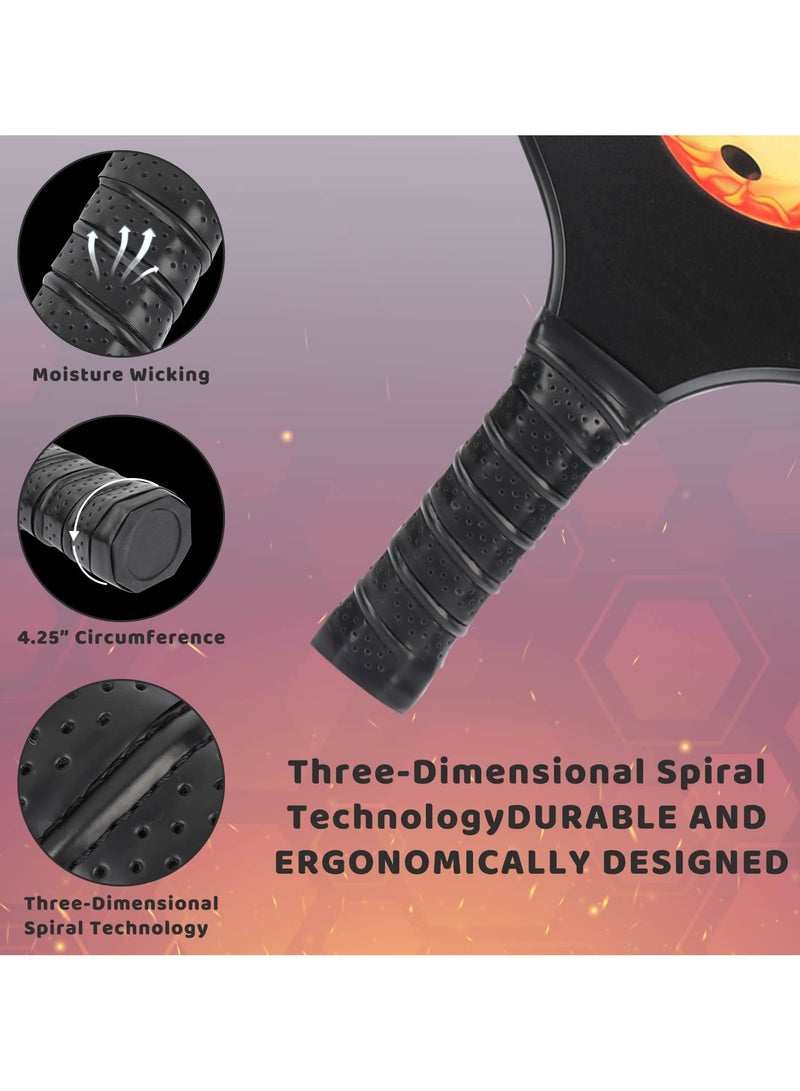 مجموعة من مضارب بيكلبول مكونة من قطعتين، مضرب بيكلبول من ألياف الكربون معتمد من USAPA (CHS) مع قلب عسل من البولي بروبيلين، مقبض مانع للانزلاق وامتصاص العرق مع 4 كرات وحقيبة حمل - Image 4