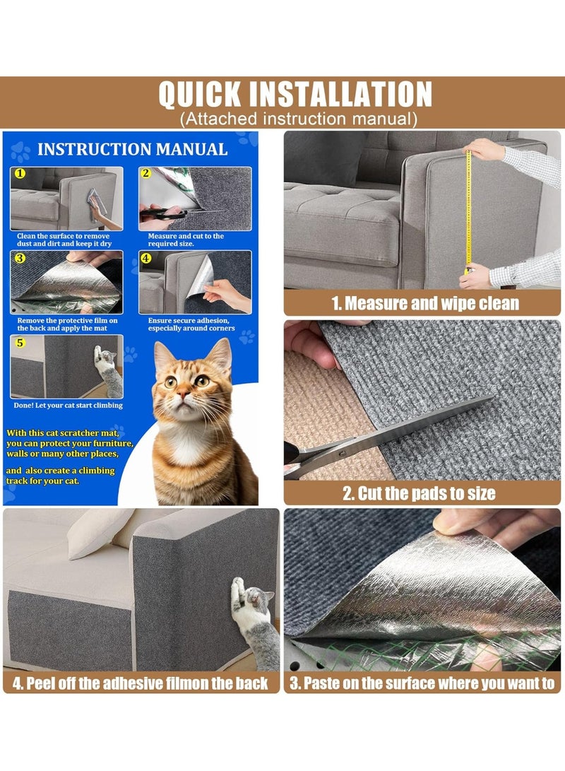 YelaJoy 2 PCS Cat Scratching Mats, 100cmx40cm Self-Adhesive Trimmable DIY Cat Scratcher Pad Carpet for Couch, Wall, Doors Furniture Protection, Durable Anti-Scratch Cover for Cat Towers Replacement Pad - Image 5