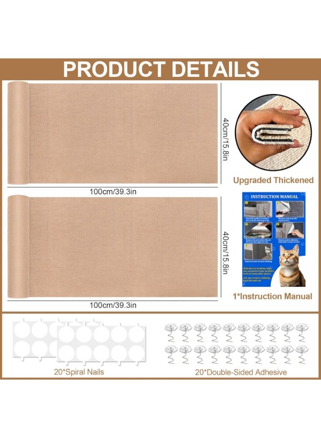 YelaJoy 2 PCS Cat Scratching Mats, 100cmx40cm Self-Adhesive Trimmable DIY Cat Scratcher Pad Carpet for Couch, Wall, Doors Furniture Protection, Durable Anti-Scratch Cover for Cat Towers Replacement Pad - Image 2