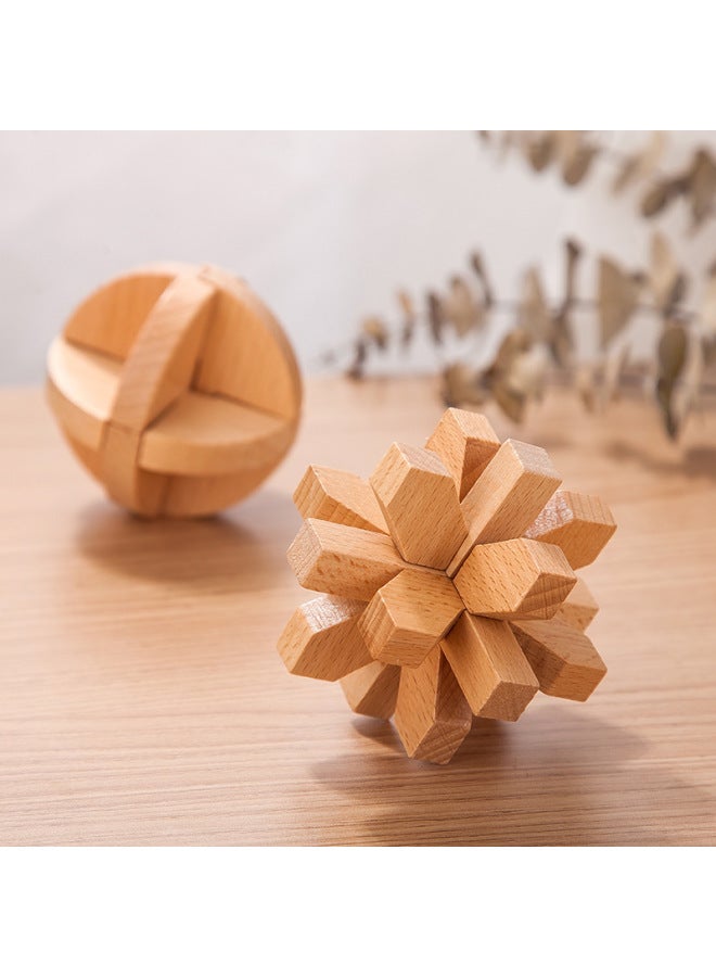 Children's Luban Lock Full Set Of Puzzle Burning Brain For Primary School Students Difficulty Adult Kongming Lock Unlock Toy 8-10 Years Old-Color:Deluxe Wooden Box Beech Nine-piece Set C Package】  - Image 4