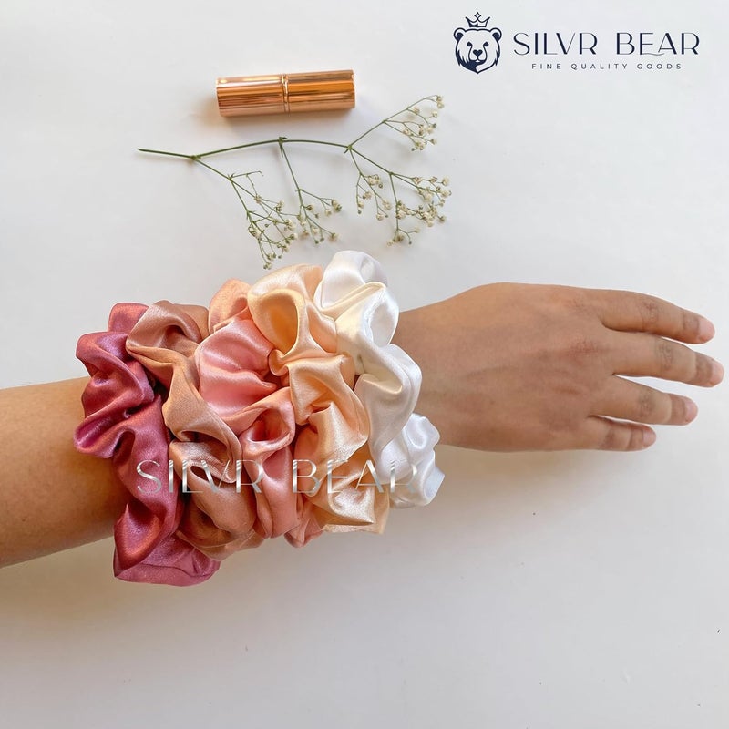Silvr Bear Luxury Satin Scrunchies Set for Women, Girls | Anti-Hair-Breakage Hair Ties - Image 4