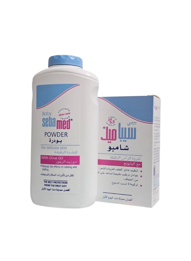 Shampoo-pamide 150ml for the scalp with chamomile + powder for sensitive skin with olive oil 200g