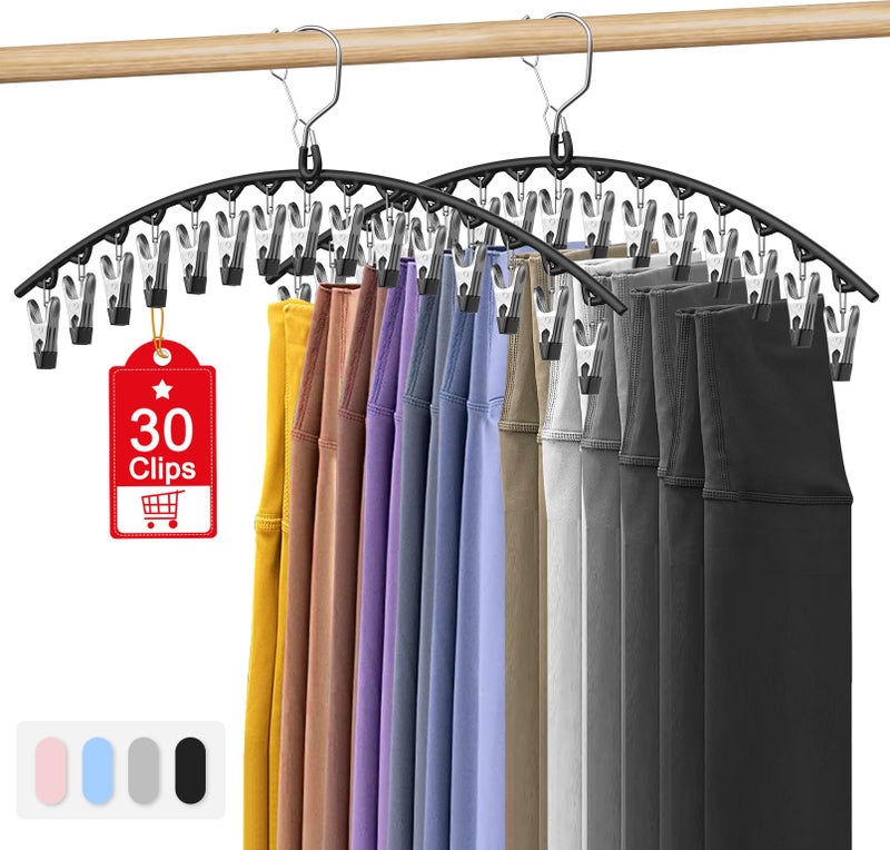 Besslly Upgrade Skirt Pants Hangers With Clips  Legging Organizer For Closet Hanging With 15 Cilps Holds 30 Leggings/Shorts/Jeans/Skirts Pants Hangers Space Saving Closet Organizers And Storage  Black 2Pack - Image 1