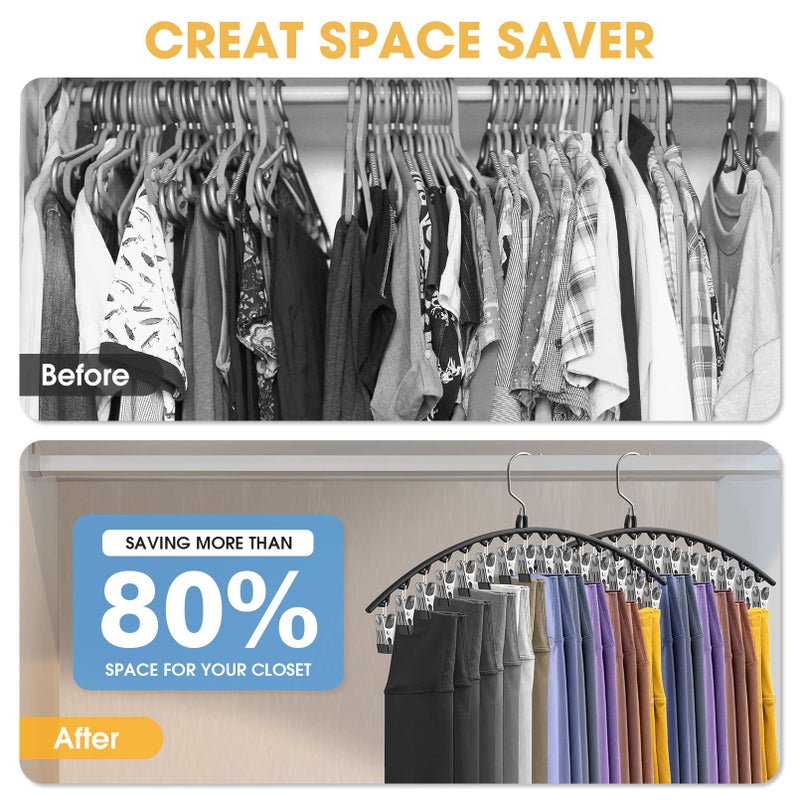 Besslly Upgrade Skirt Pants Hangers With Clips  Legging Organizer For Closet Hanging With 15 Cilps Holds 30 Leggings/Shorts/Jeans/Skirts Pants Hangers Space Saving Closet Organizers And Storage  Black 2Pack - Image 2