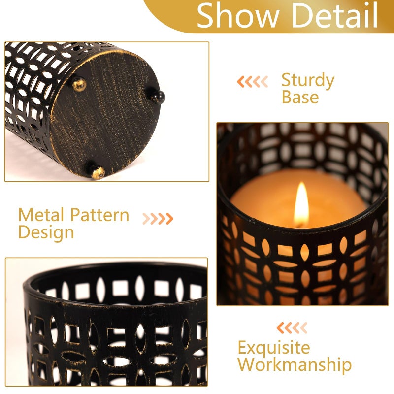 LANLONG Metal Candle Holders Set of 3, Decorative Tealight Candle Holder Sets, Candlestick for Pillar Vintage Style Perfect for Tabletop Centerpieces Home Decor Wedding Parties Events - Image 5