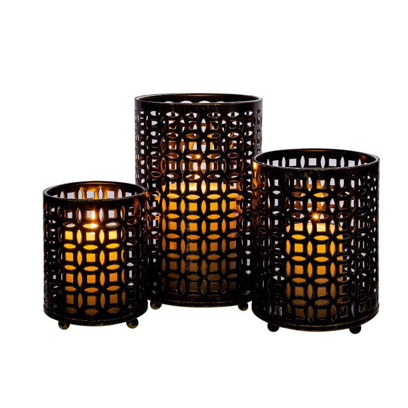 LANLONG Metal Candle Holders Set of 3, Decorative Tealight Candle Holder Sets, Candlestick for Pillar Vintage Style Perfect for Tabletop Centerpieces Home Decor Wedding Parties Events - Image 1