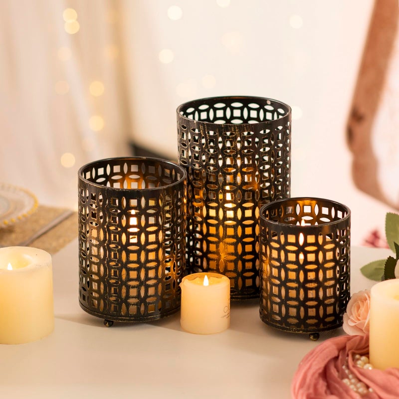 LANLONG Metal Candle Holders Set of 3, Decorative Tealight Candle Holder Sets, Candlestick for Pillar Vintage Style Perfect for Tabletop Centerpieces Home Decor Wedding Parties Events - Image 2