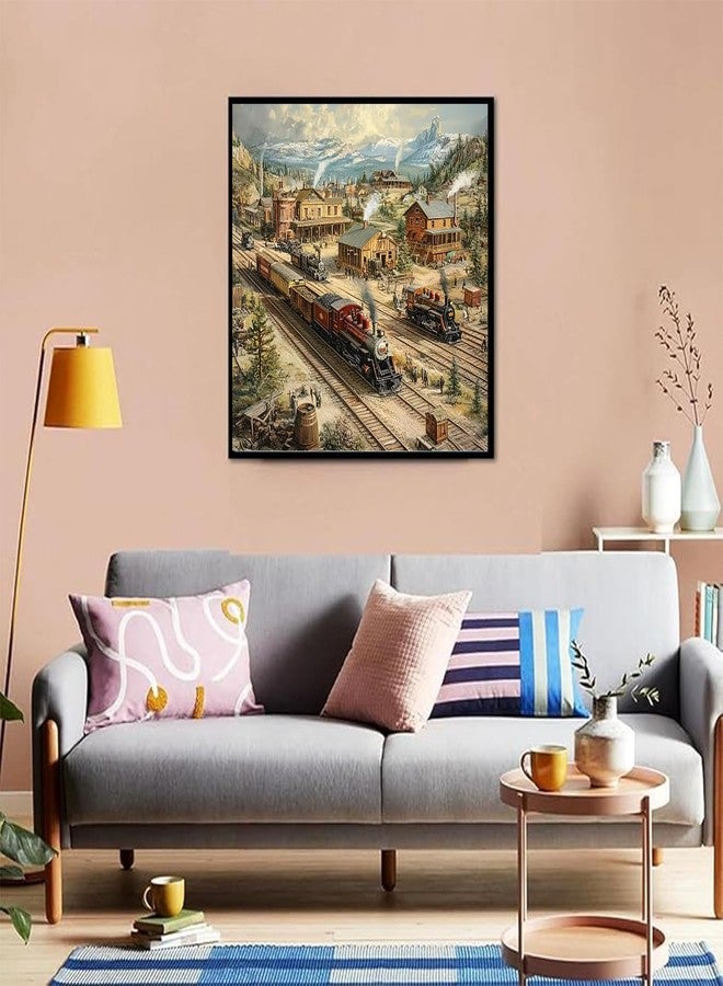 KTHOFCY 5D DIY Villages House Landscape Diamond Painting Kits for Adults,Train Stations Full Drill Embroidery Cross Stitch Crystal Rhinestone Paintings Arts Wall Decor Painting Dots Kits 13.7X13.7inch - Image 2