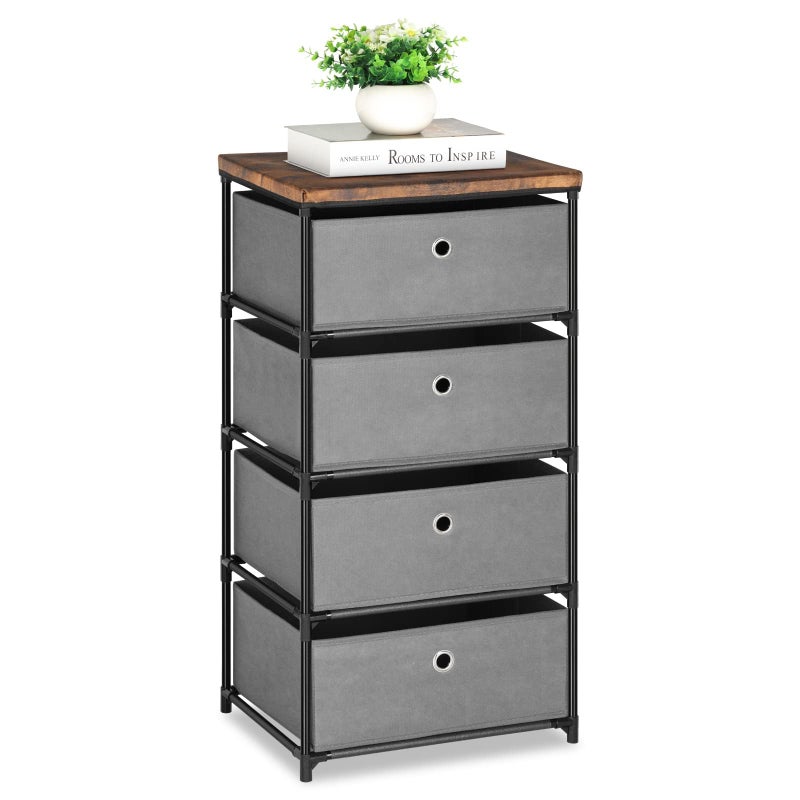 LIANTRAL Dresser with 4 Drawers Fabric Chest of Drawers Storage Tower Large Capacity Chest Cabinet Organizer Unit for Bedroom Dorm Hallway Grey