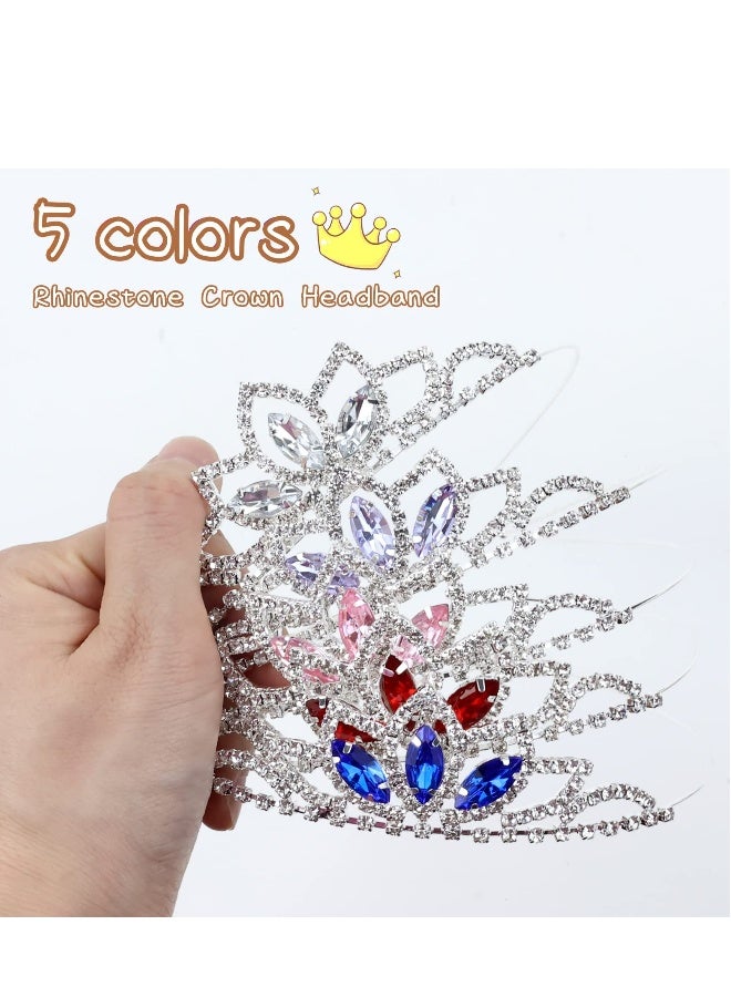5 Pack Girls Crown Tiara, Sparkly Glitter Rhinestone Silver Metal Headbands, Wedding Hair Crowns Tiaras Clasps Princess Accessories for Kids Women Brides for Birthday Party - Image 2