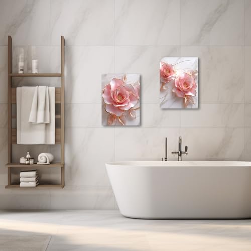 PBXBJY Pink Rose Flower Wall Art Modern Wall Decor Abstract Gold and Pink Canvas Painting Floral Marble Prints for Bedroom Bathroom Decor ((12.00" x 16.00" x 2PCS)) - Image 5