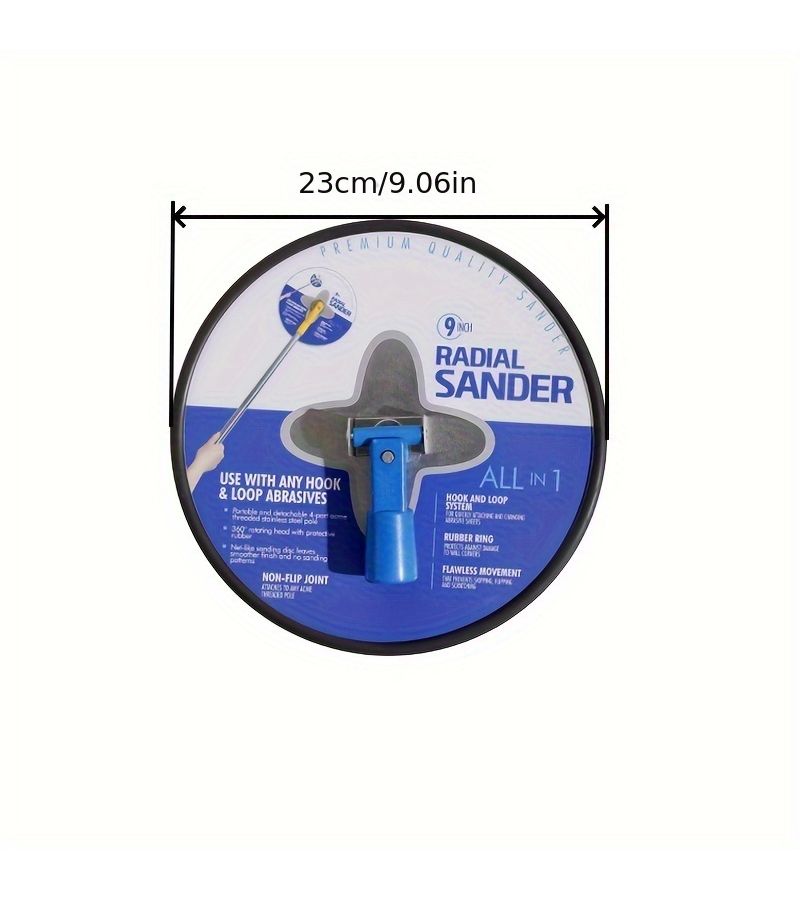 9 Inch Round Disc Aluminum Alloy Drywall Sandpaper Holder With 5pcs Sandpaper And Four Section Connecting Rod For Wall Ceiling Polishing - Image 4