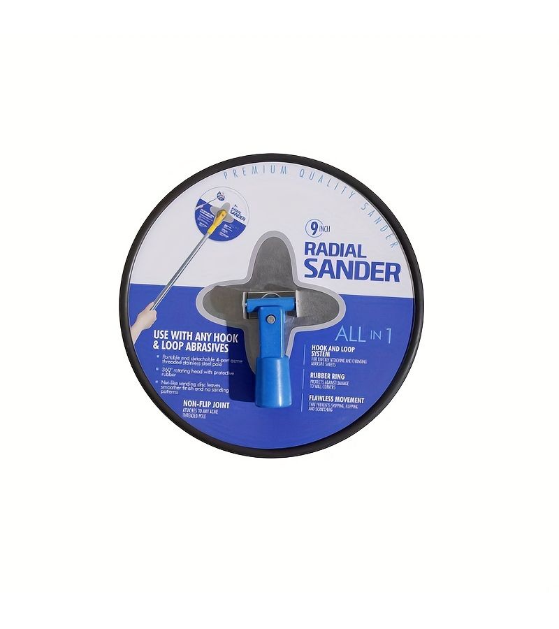 9 Inch Round Disc Aluminum Alloy Drywall Sandpaper Holder With 5pcs Sandpaper And Four Section Connecting Rod For Wall Ceiling Polishing - Image 1