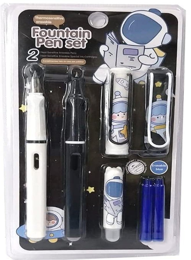 APCATIO Premium Fountain Pen Fine Nib Space Astronaut Theme Ink Pen Fine Nip Tip Pen With 4 Refills Pen For Kids,Best Gift For Girls,Best Gift For Kids,(Blue) (Pack of 1) - Image 2