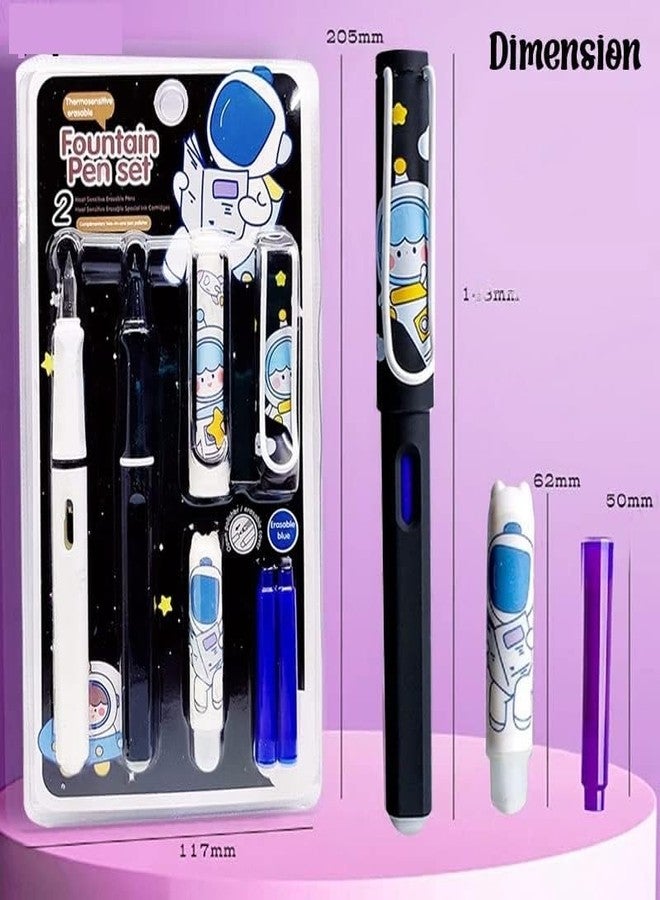 APCATIO Premium Fountain Pen Fine Nib Space Astronaut Theme Ink Pen Fine Nip Tip Pen With 4 Refills Pen For Kids,Best Gift For Girls,Best Gift For Kids,(Blue) (Pack of 1) - Image 3