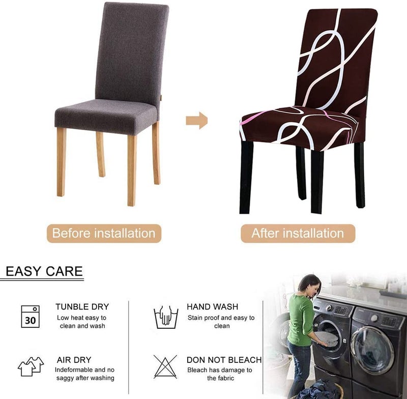 Styleys Polyester Wave Printed Washable Elastic Dining Chair Cover Slipcovers (Set of 6, Urban Style, SLMC166) - Image 3