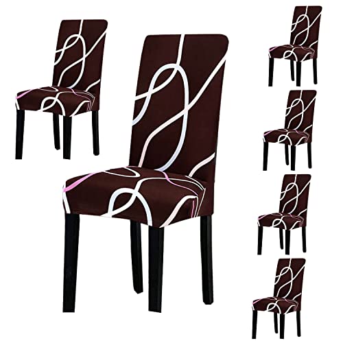 Styleys Polyester Wave Printed Washable Elastic Dining Chair Cover Slipcovers (Set of 6, Urban Style, SLMC166) - Image 1