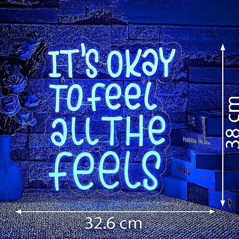 Horoof Home Blue LED Neon Sign - 'It's Okay to Feel All the Feels' Acrylic Wall Light for Modern Decor - Image 2