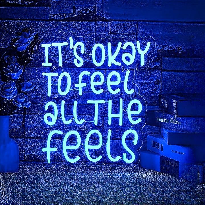 Horoof Home Blue LED Neon Sign - 'It's Okay to Feel All the Feels' Acrylic Wall Light for Modern Decor - Image 1