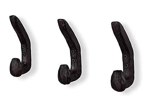 Rustic State Halle Wall Mount Cast Iron Hooks Coat Towel Bag Hat Hanger Multiuse Entryway Railroad Spike Rack Black Set of 3 - Image 1